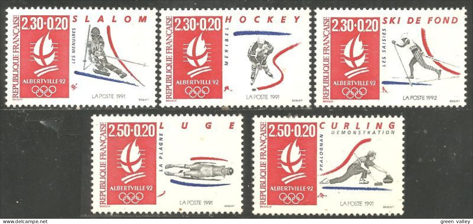 356 France Yv 2676-2680 Jeux Olympiques Albertville Ski Hockey Curling MNH ** Neuf SC (2676-2680-1c) - Ski