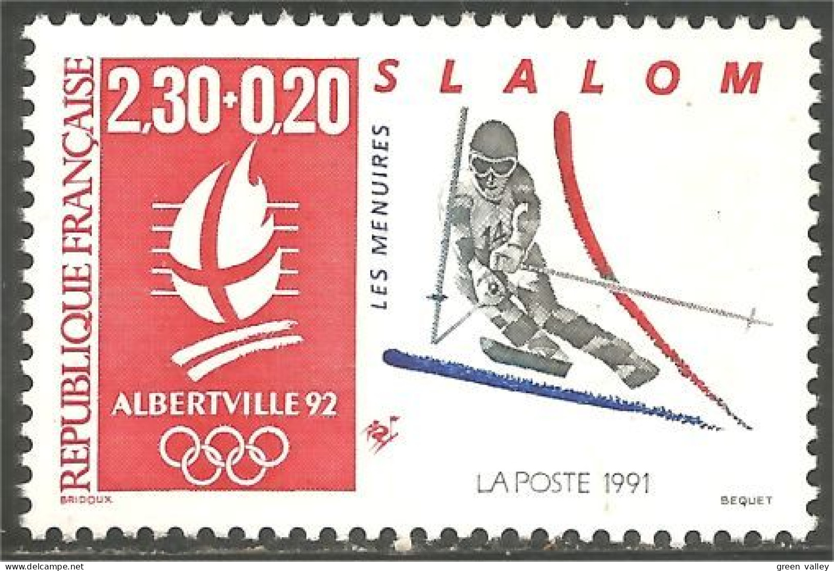 356 France Yv 2676 Jeux Olympiques Albertville Ski Slalom MNH ** Neuf SC (2676-1c) - Skiing