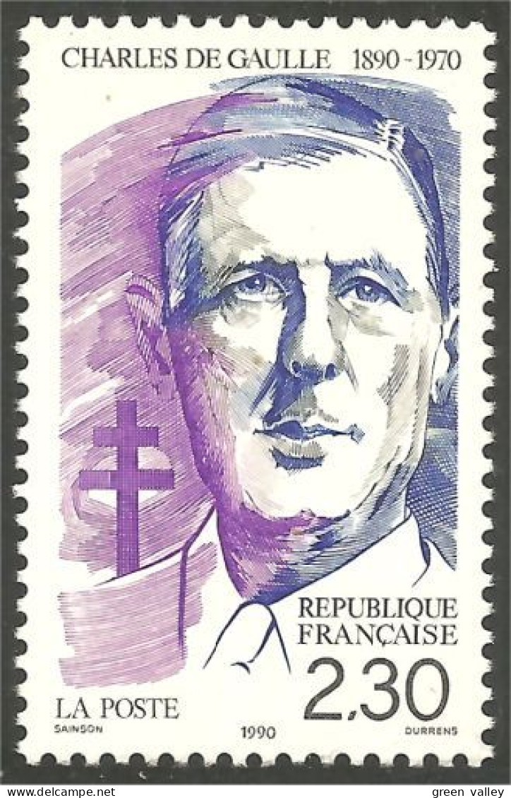 356 France Yv 2634a Général De Gaulle Violet Rose MNH ** Neuf SC (2634a-1c) - Guerre Mondiale (Seconde)