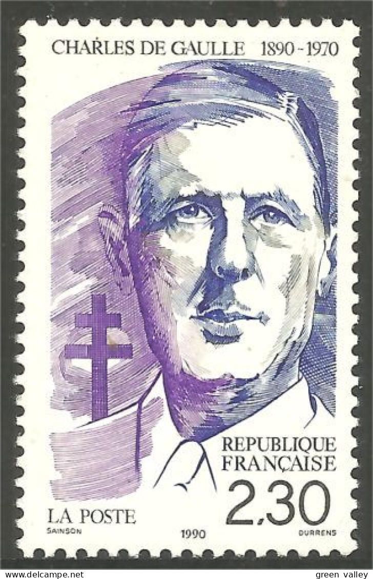 356 France Yv 2634 Général De Gaulle Violet Noir MNH ** Neuf SC (2634-1b) - De Gaulle (General)