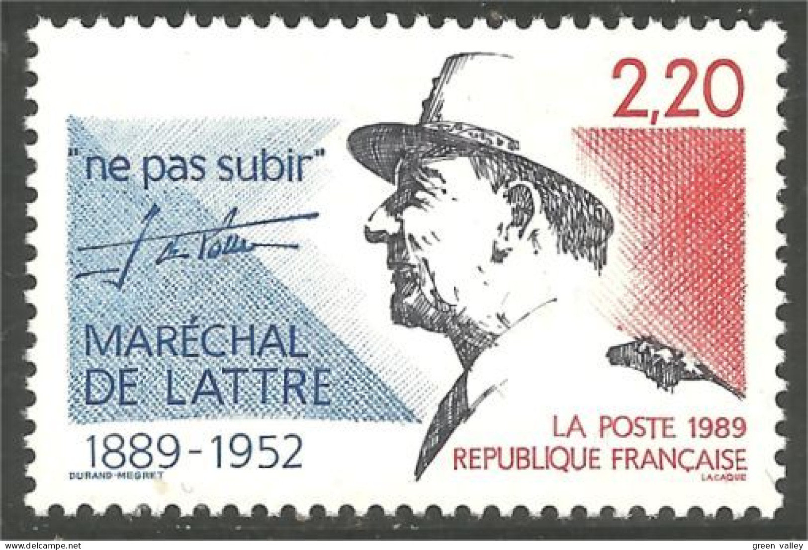 356 France Yv 2611 Maréchal De Lettre De Tassigny MNH ** Neuf SC (2611-1c) - Seconda Guerra Mondiale