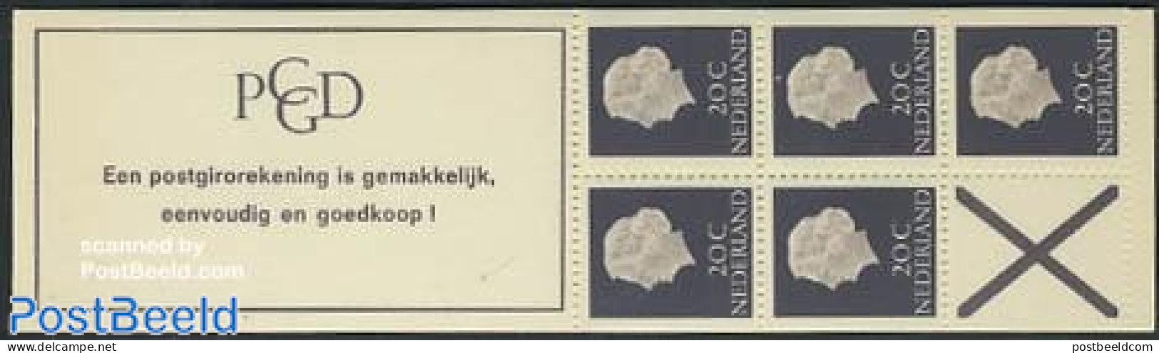 Netherlands 1967 5x20c Booklet, Normal Paper, Text: Een Postgirorek, Mint NH, Stamp Booklets - Unused Stamps
