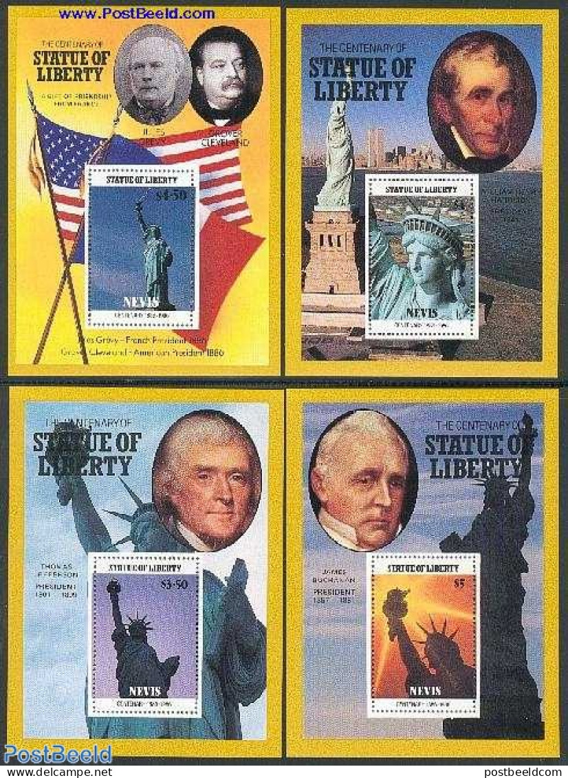 Nevis 1986 Statue Of Liberty 4 S/s, Mint NH, Art - Sculpture - Sculpture