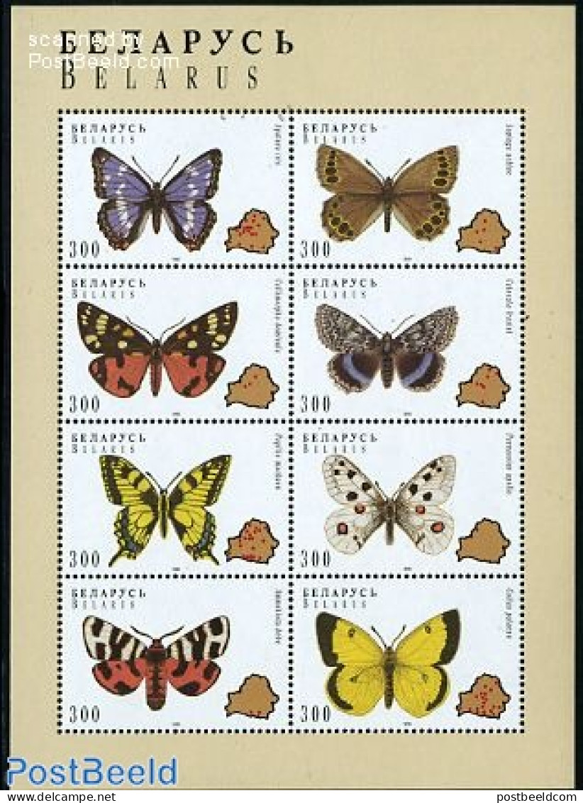 Belarus 1996 Butterflies 8v M/s, Mint NH, Nature - Various - Butterflies - Maps - Geografia