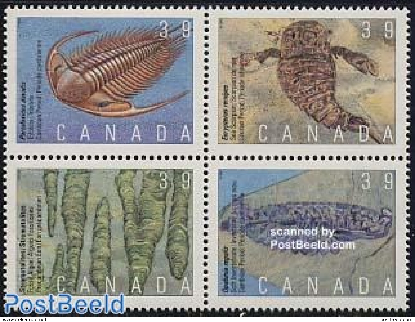 Canada 1990 Fossiles 4v [+], Mint NH, History - Nature - Geology - Prehistoric Animals - Neufs