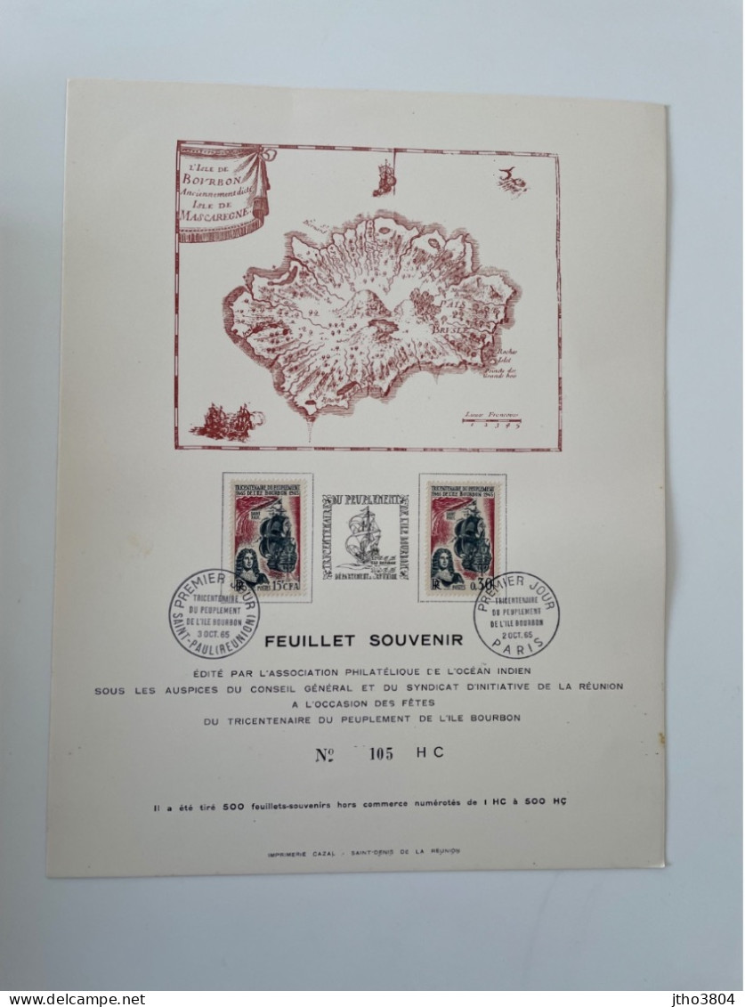 Réunion 1965 Feuillet Souvenir 500 Ex Peuplement De île Bourbon 2 V Yt 1461 - Andere & Zonder Classificatie