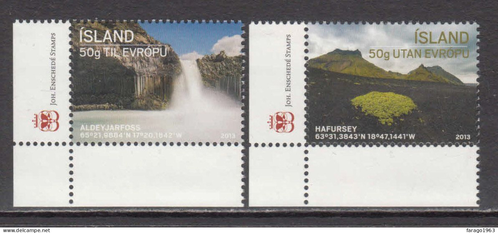 2013 Iceland Natural Wonders Waterfalls Tourism Complete Set Of 2 MNH - Nuevos