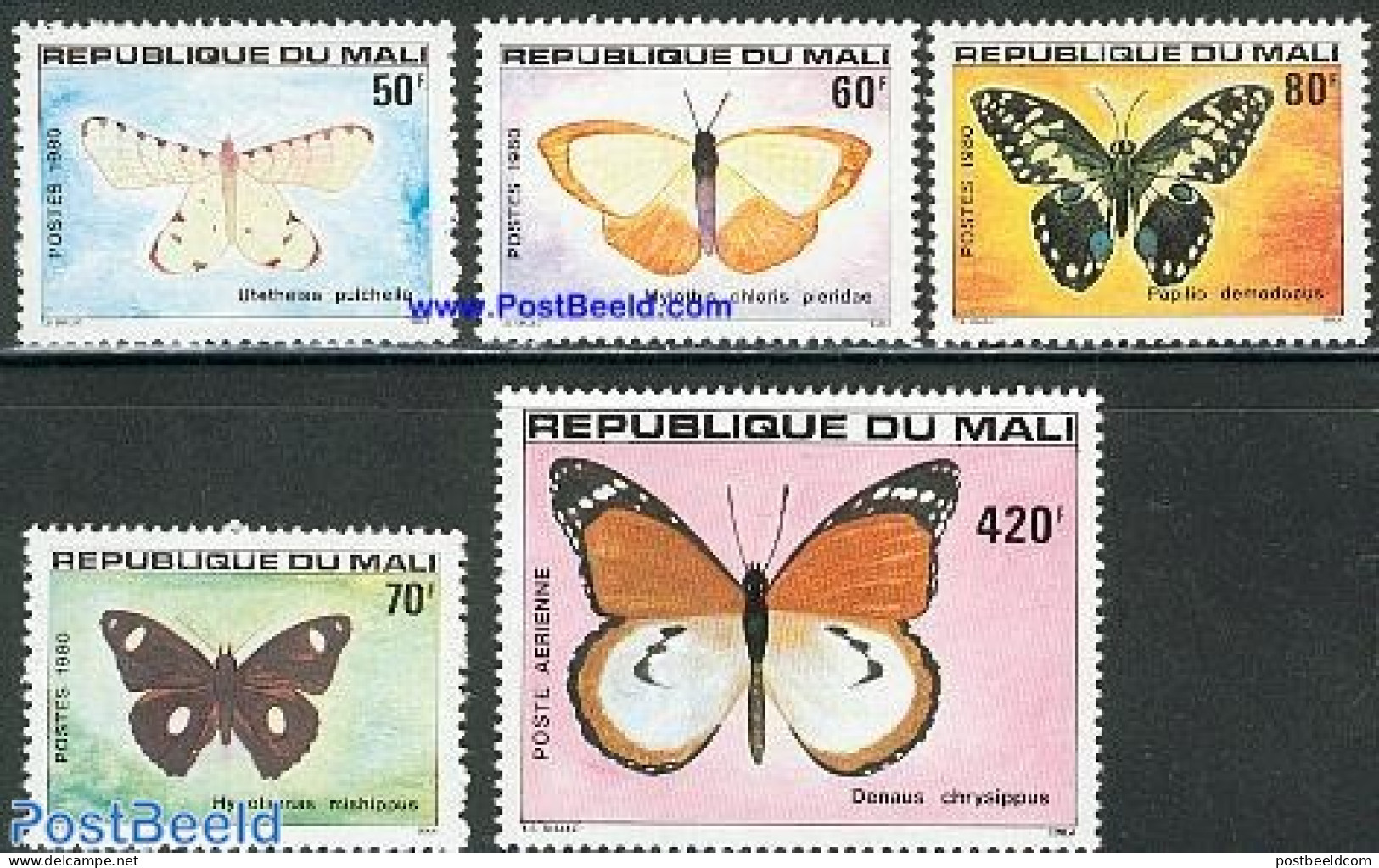 Mali 1980 Butterflies 5v, Mint NH, Nature - Butterflies - Malí (1959-...)