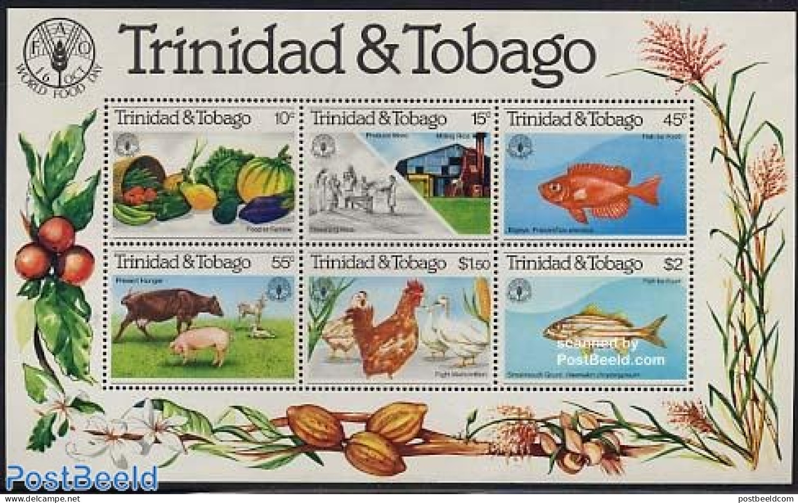 Trinidad & Tobago 1981 World Food Day S/s, Mint NH, Health - Nature - Food & Drink - Cattle - Fish - Poultry - Food