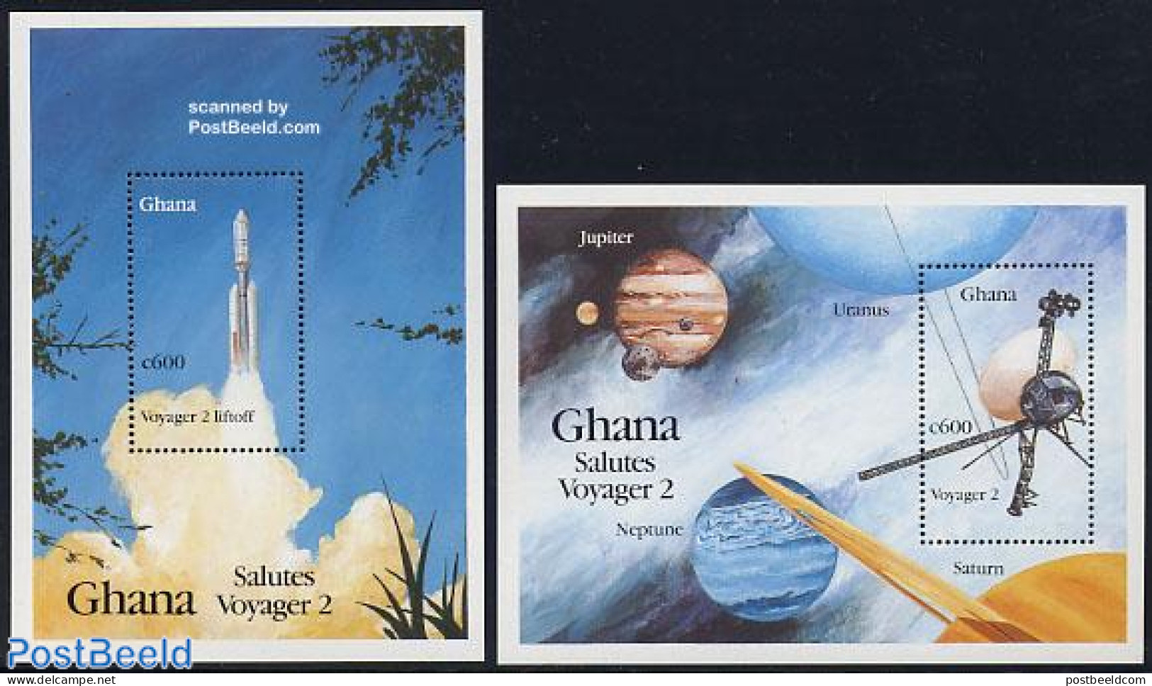 Ghana 1990 Voyager 2, 2 S/s, Mint NH, Science - Transport - Astronomy - Space Exploration - Astrologia