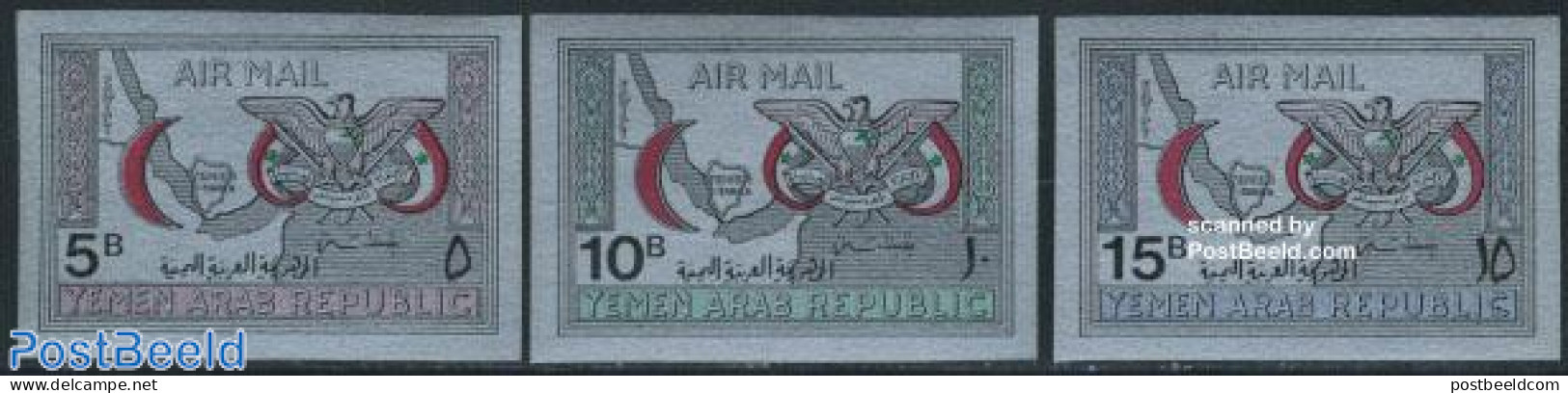 Yemen, Arab Republic 1968 Red Cross 3v (silver), Mint NH, Health - Various - Red Cross - Maps - Red Cross