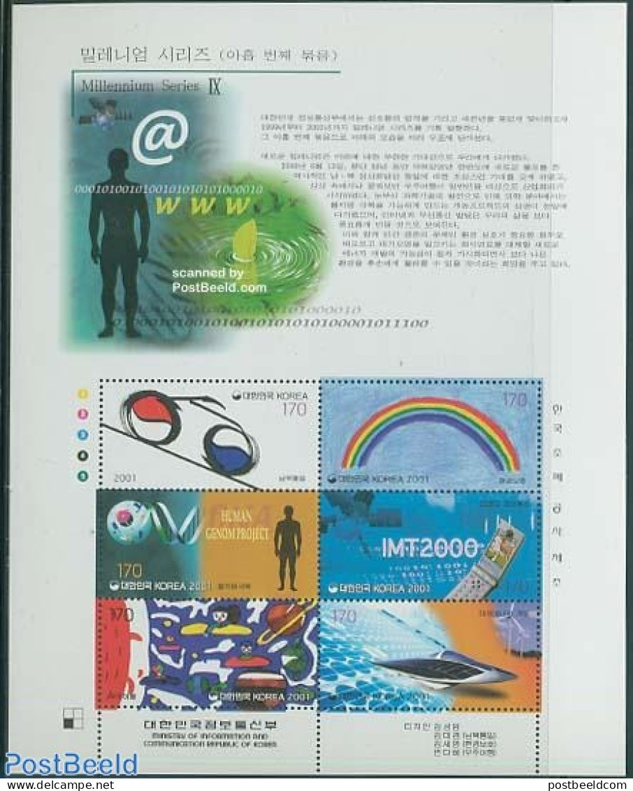 Korea, South 2001 Millennium IX 6v M/s, Mint NH, Health - Science - Transport - Various - Health - Telephones - Space .. - Télécom