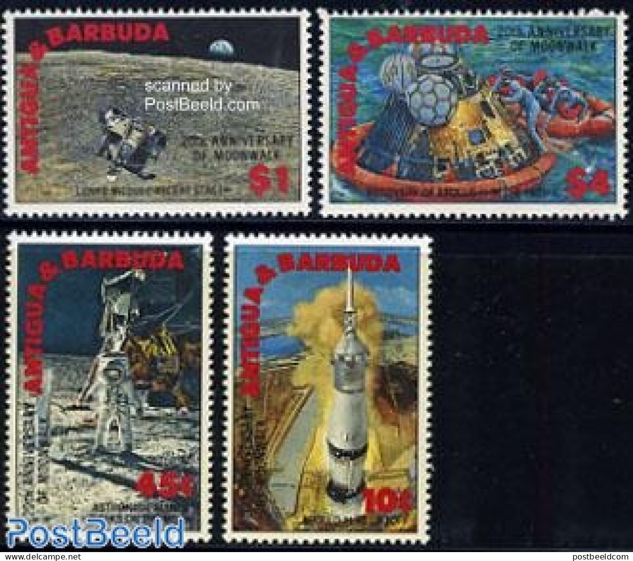 Antigua & Barbuda 1989 Moonlanding Anniversary 4v, Mint NH, Transport - Space Exploration - Antigua And Barbuda (1981-...)
