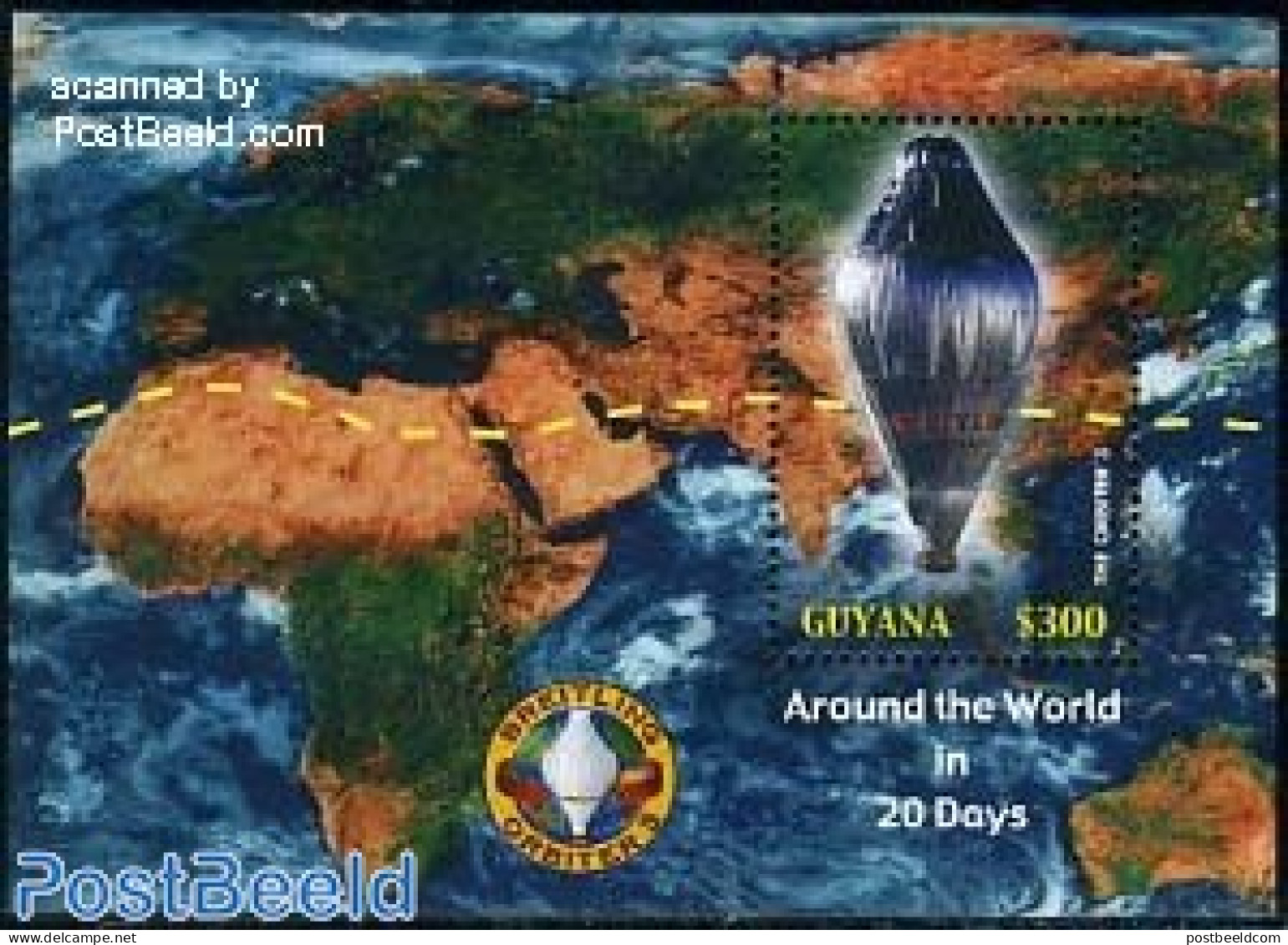 Guyana 1999 Non-stop Balloon Flight Around The World S/s, Mint NH, Transport - Balloons - Montgolfières