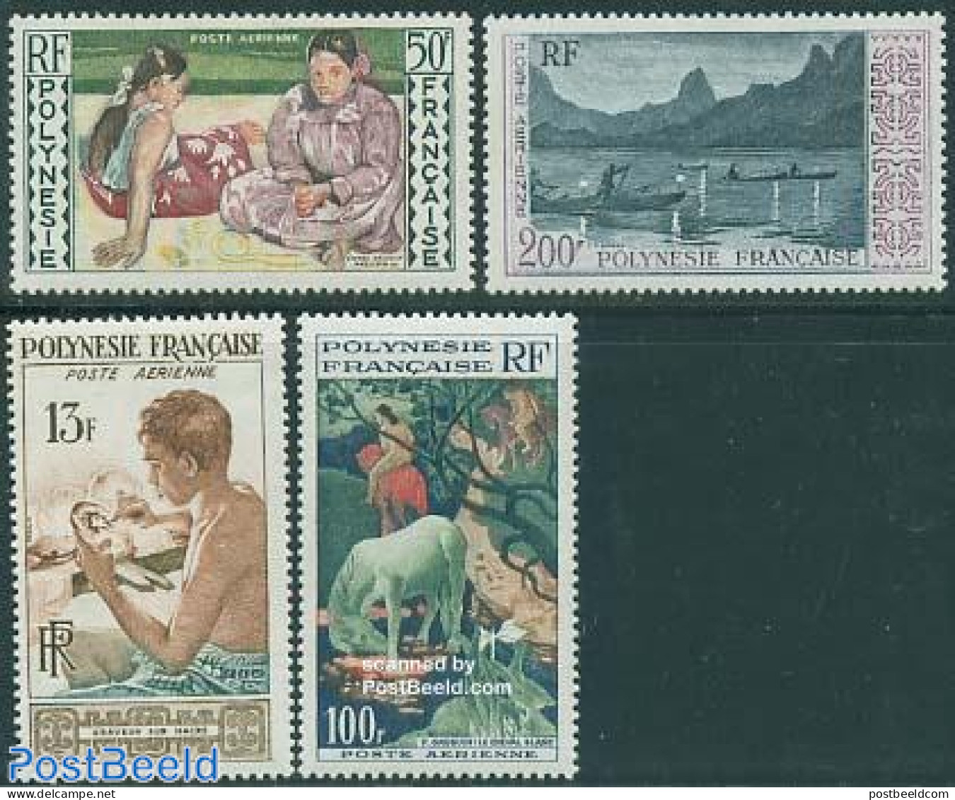 French Polynesia 1958 Airmail Definitives 4v, Mint NH, Nature - Transport - Fishing - Ships And Boats - Art - Modern A.. - Nuovi