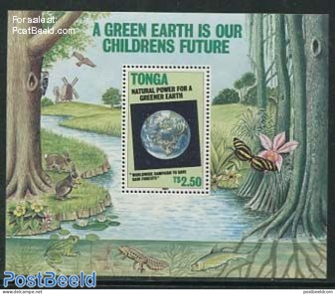 Tonga 1990 Alternative Energy S/s, Mint NH, Nature - Various - Butterflies - Environment - Globes - Mills (Wind & Water) - Milieubescherming & Klimaat