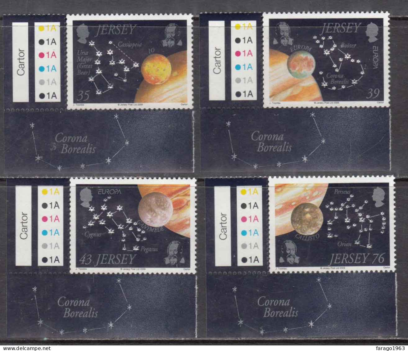 2009 Jersey Galileo Astronomy Space EMBOSSED  Complete Set Of 4 MNH @ BELOW FACE VALUE - Jersey