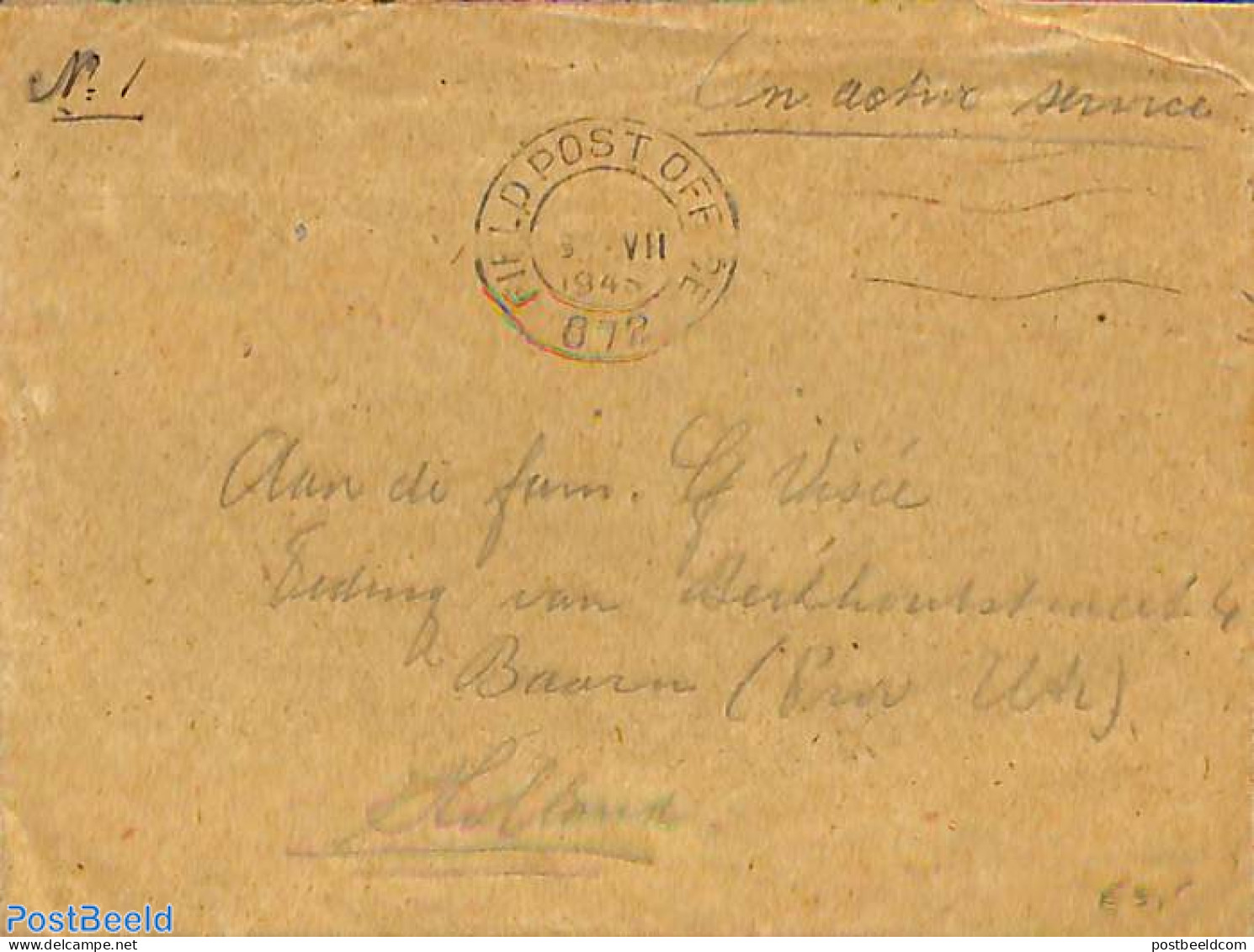 Great Britain 1945 FIELDPOST To The Royal Dutch Steamboot Society, Postal History - Cartas & Documentos