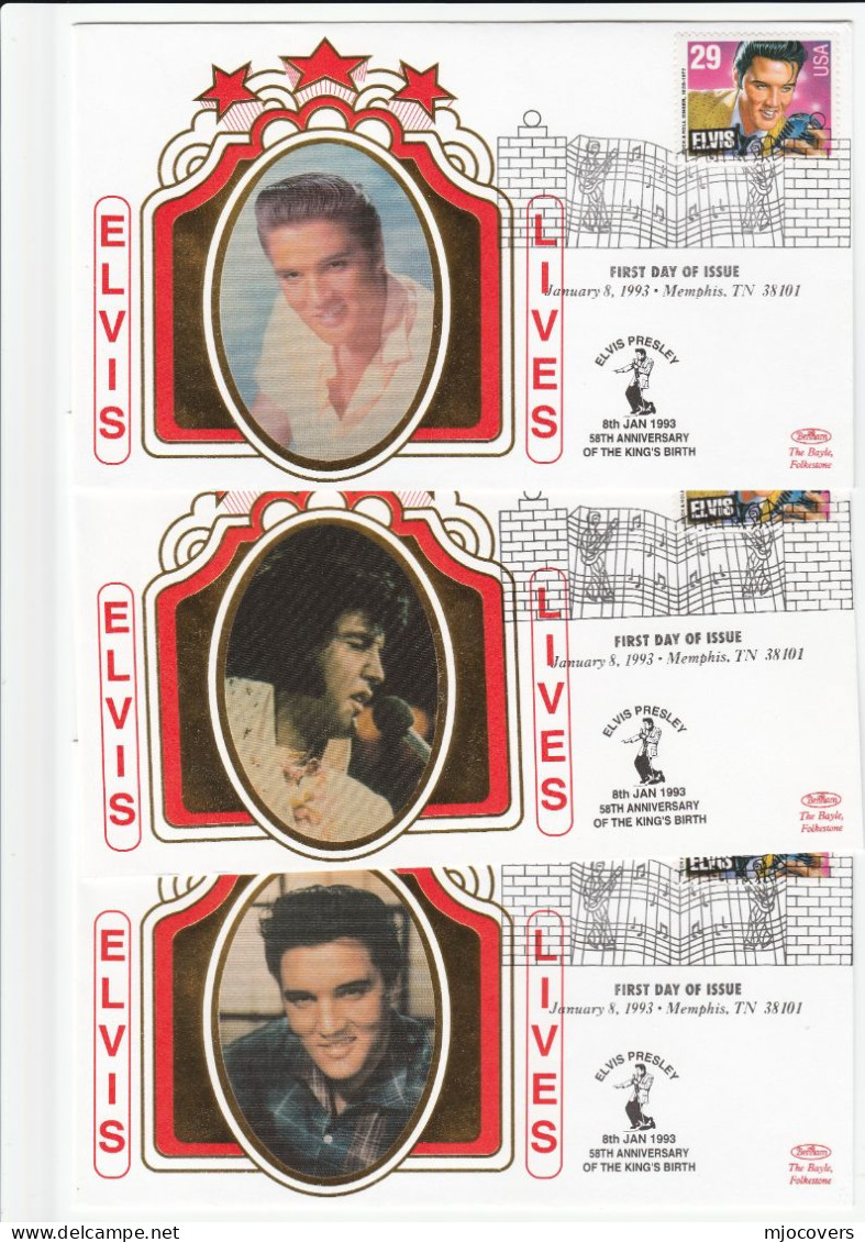 ELVIS  5 Diff  Special SILK  MEMPHIS FDCs 1993 Elvis Presley Stamps USA Cover Music Fdc - Elvis Presley