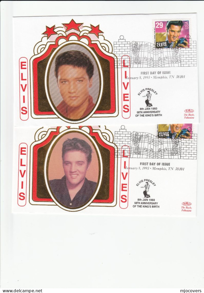 ELVIS  5 Diff  Special SILK  MEMPHIS FDCs 1993 Elvis Presley Stamps USA Cover Music Fdc - Elvis Presley