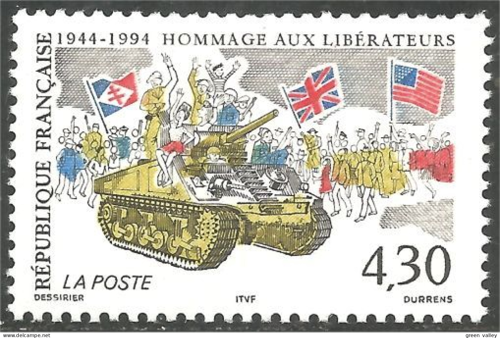 358 France Yv 2888 Anniversaire Débarquement Normandie Tank MNH ** Neuf SC (2888-1a) - WW2