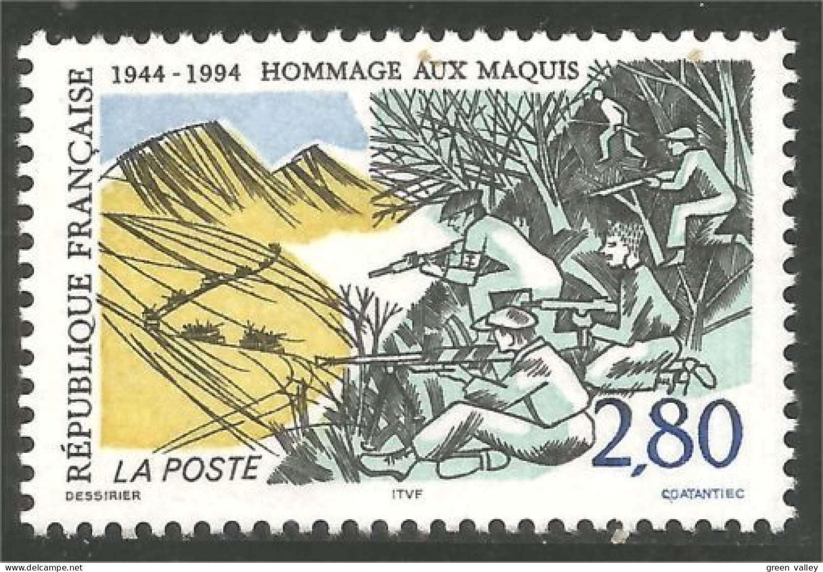 358 France Yv 2876 Maquisards Résistants Fusil Gun MNH ** Neuf SC (2876-1b) - Guerre Mondiale (Seconde)