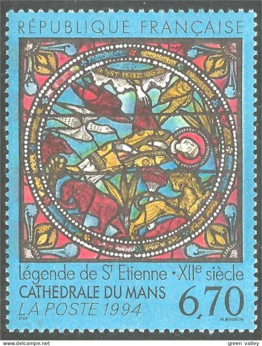 358 France Yv 2859 Vitrail Cathédrale Le Mans Cathedral Stained Glass MNH ** Neuf SC (2859-1d) - Vetri & Vetrate