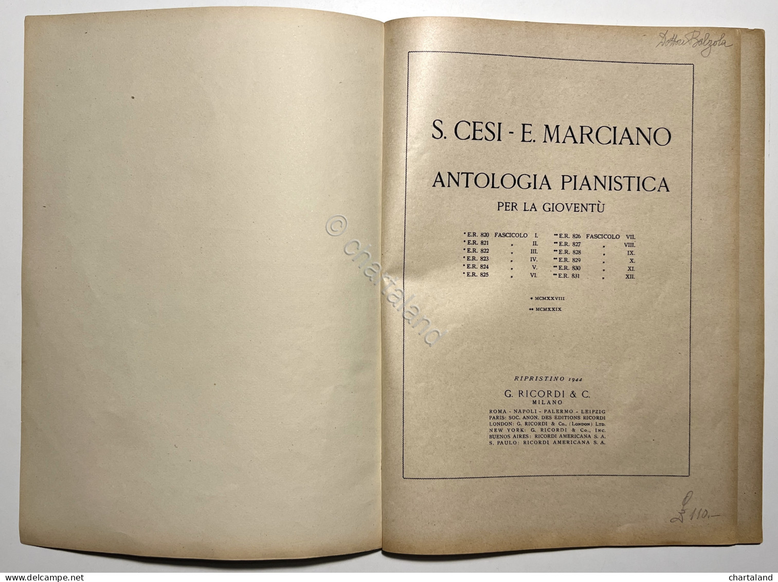 Spartiti - S. Cesi - E. Marciano - Antologia Pianistica - 1944 Ricordi Fasc. II - Sonstige & Ohne Zuordnung