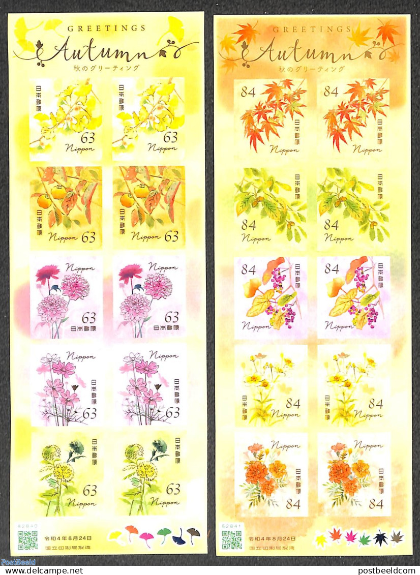 Japan 2022 Autumn Greetings 2 M/s S-a, Mint NH, Nature - Flowers & Plants - Ungebraucht