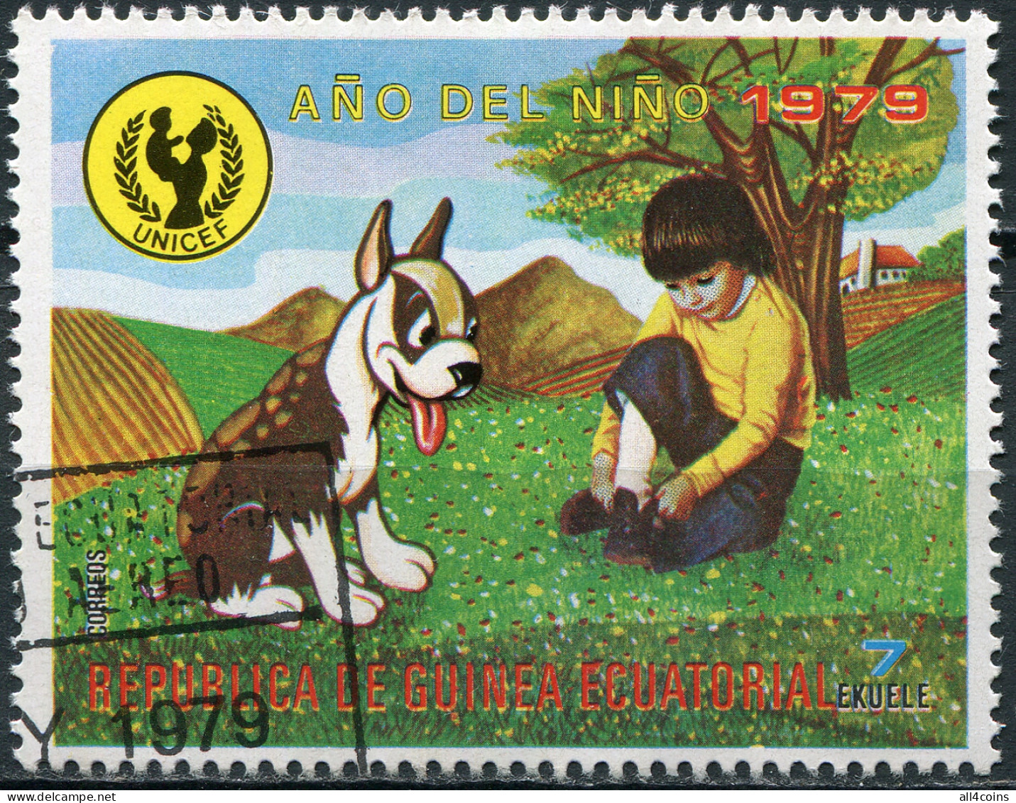 Equatorial Guinea 1979. Child With Dog (CTO) Stamp - Guinée Equatoriale