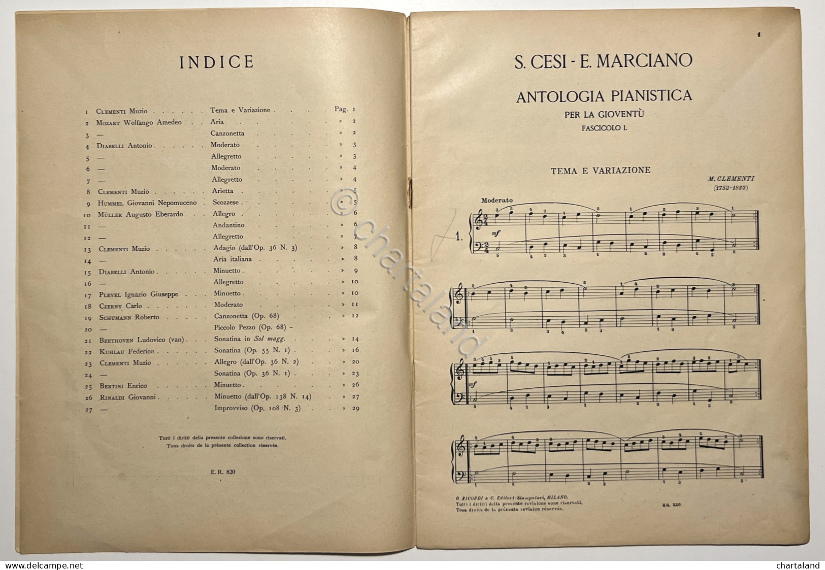 Spartiti - S. Cesi - E. Marciano - Antologia Pianistica - 1944 Ricordi - Fasc. I - Sonstige & Ohne Zuordnung