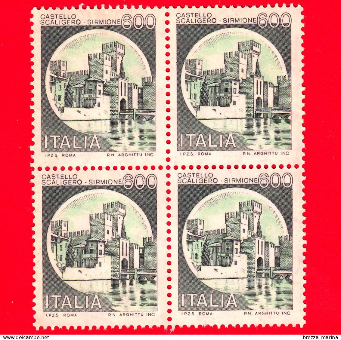 Nuovo - MNH - ITALIA - 1980 - Castelli D'Italia - Quartina - Castello Scaligero, A Sirmione (BS) - 600 L. - 1971-80: Mint/hinged
