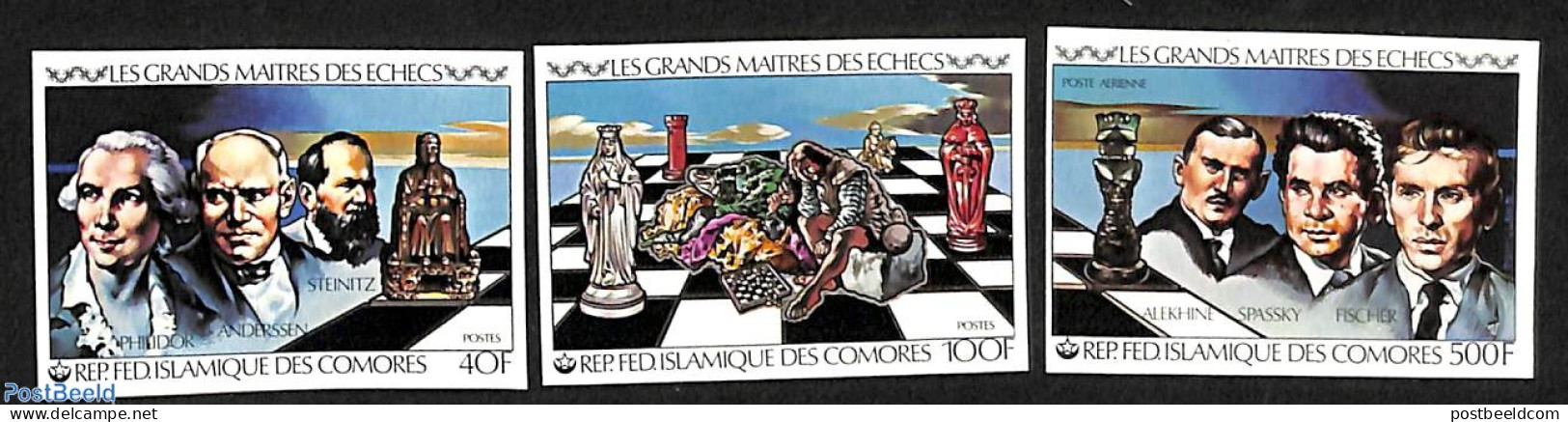 Comoros 1979 Chess Masters 3v, Imperforated, Mint NH, Sport - Chess - Scacchi