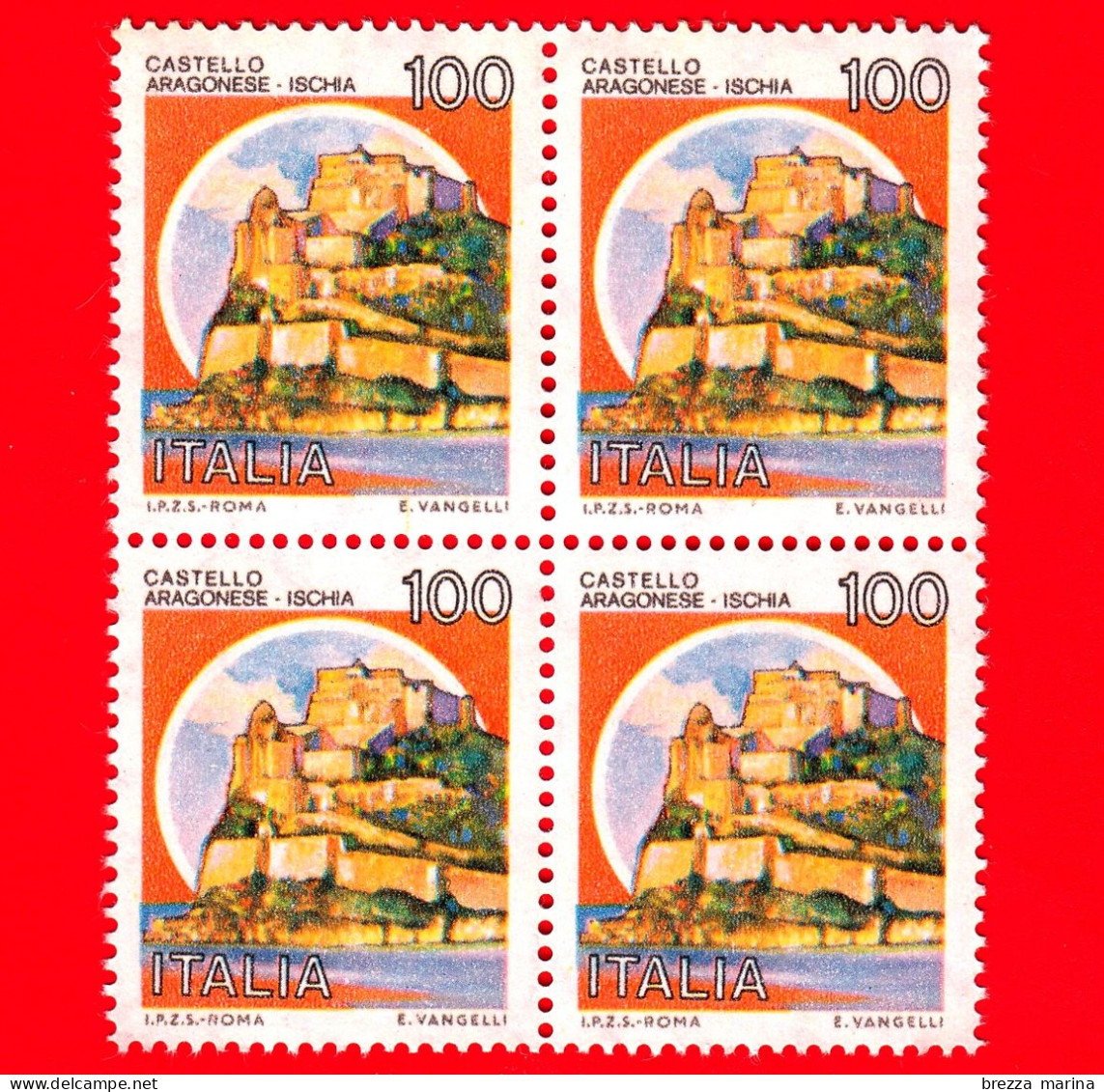 Nuovo - MNH - ITALIA - 1980 - Castelli D'Italia - Quartina - Castello Aragonese, Ad Ischia (NA) - 100 L. - 1971-80: Mint/hinged