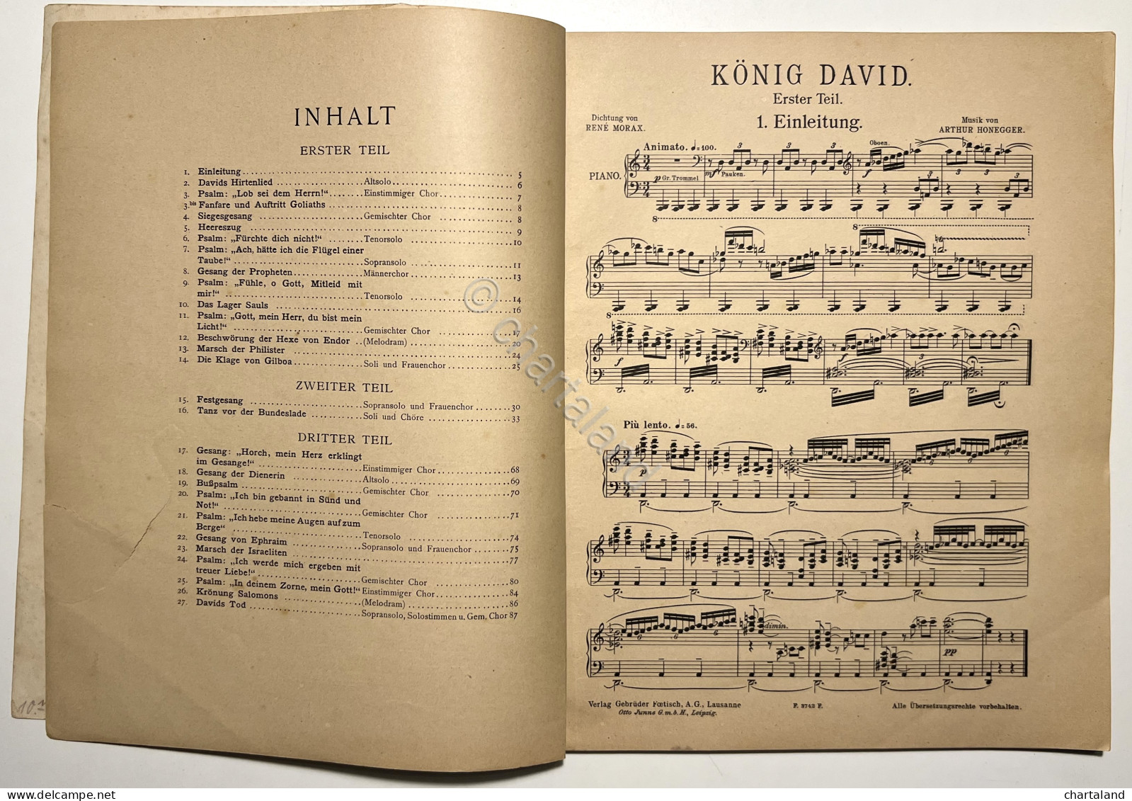 Spartiti - Arthur Honegger - König David: Symphonischer Psalm - Ed. 1924 - Other & Unclassified