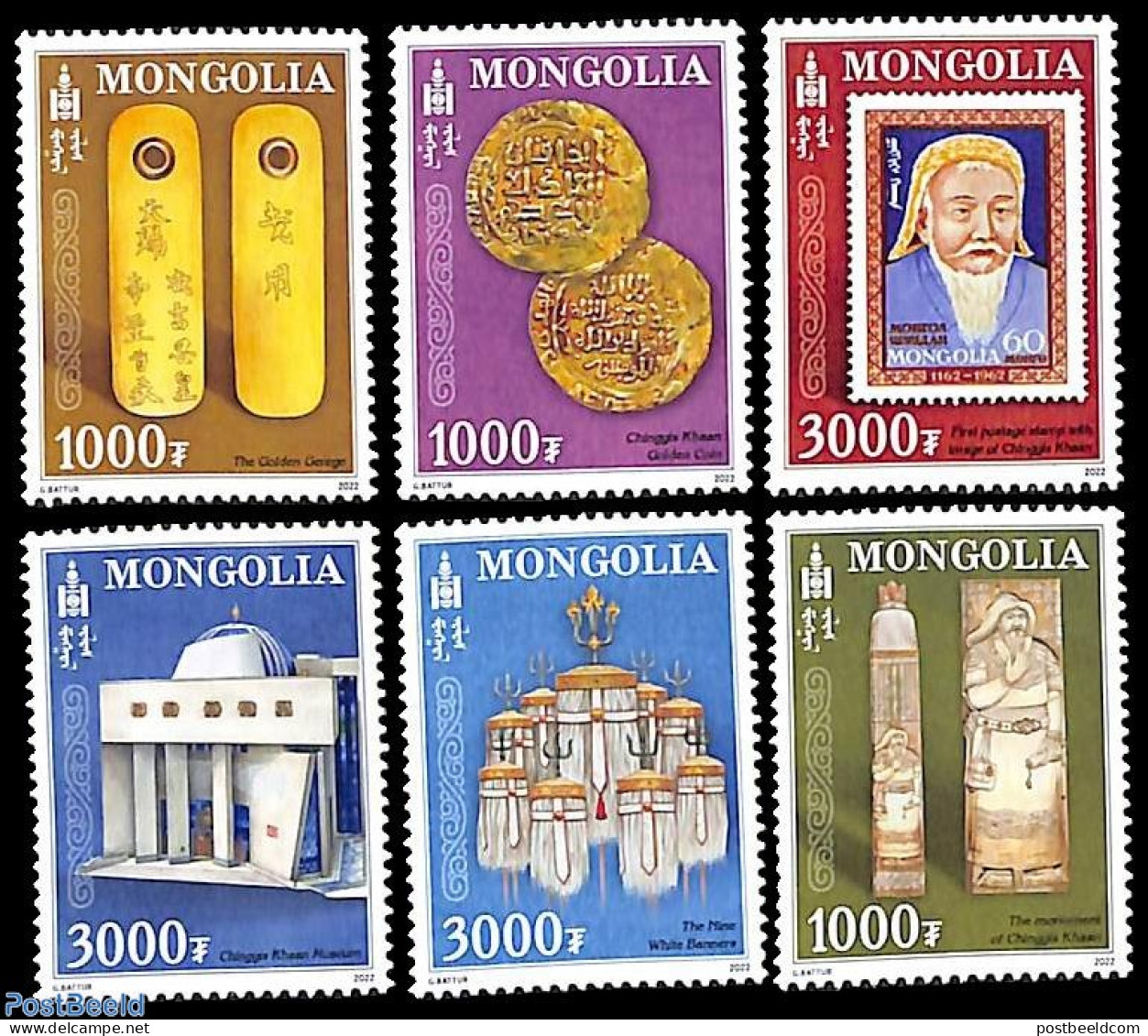 Mongolia 2022 Djenghiz Khan 6v, Mint NH, History - Various - Archaeology - Stamps On Stamps - Money On Stamps - Archeologia