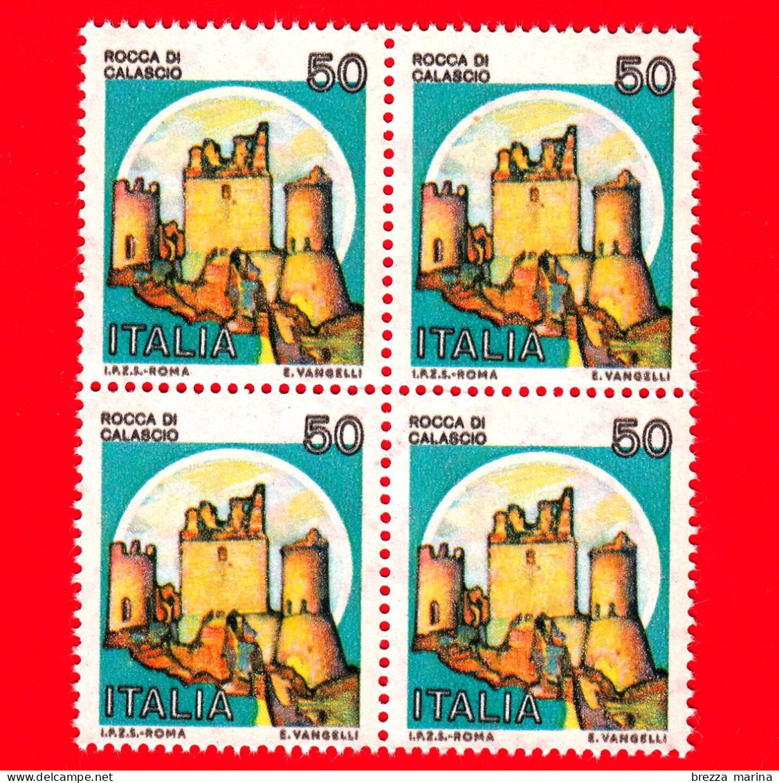 Nuovo - MNH - ITALIA - 1980 - Castelli D'Italia - Abruzzo - Quartina - Rocca Di Calascio, A L'Aquila - 50 L. - 1971-80: Neufs