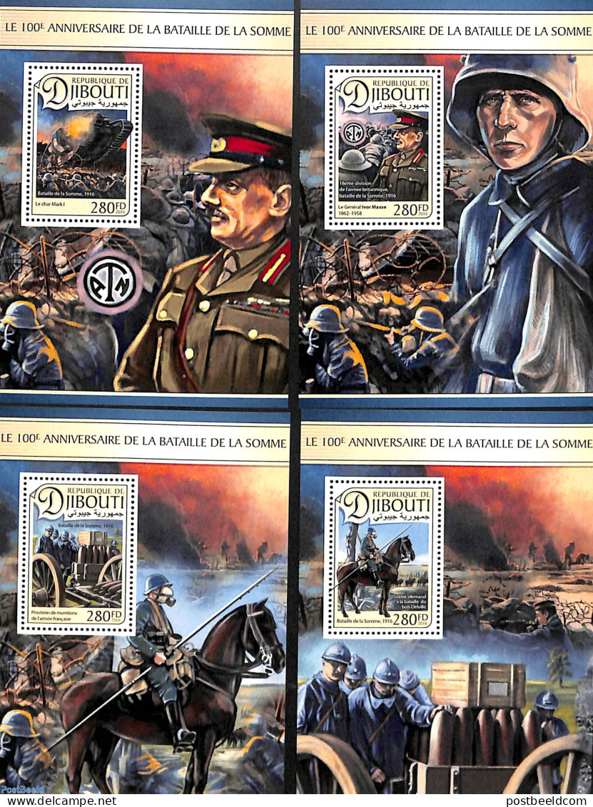 Djibouti 2016 Battle Of The Somme 4 S/s, Mint NH, History - World War I - Guerre Mondiale (Première)