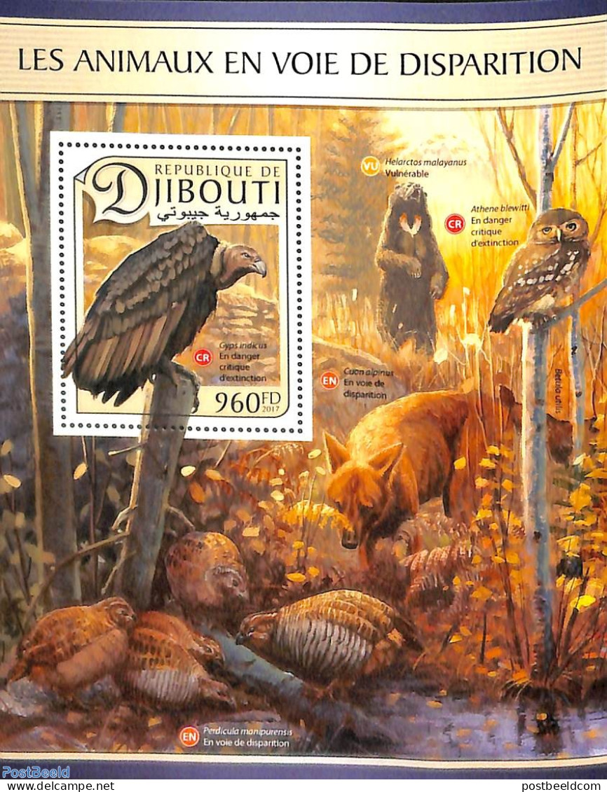 Djibouti 2017 Endangered Animals S/s, Mint NH, Nature - Birds - Birds Of Prey - Gibuti (1977-...)