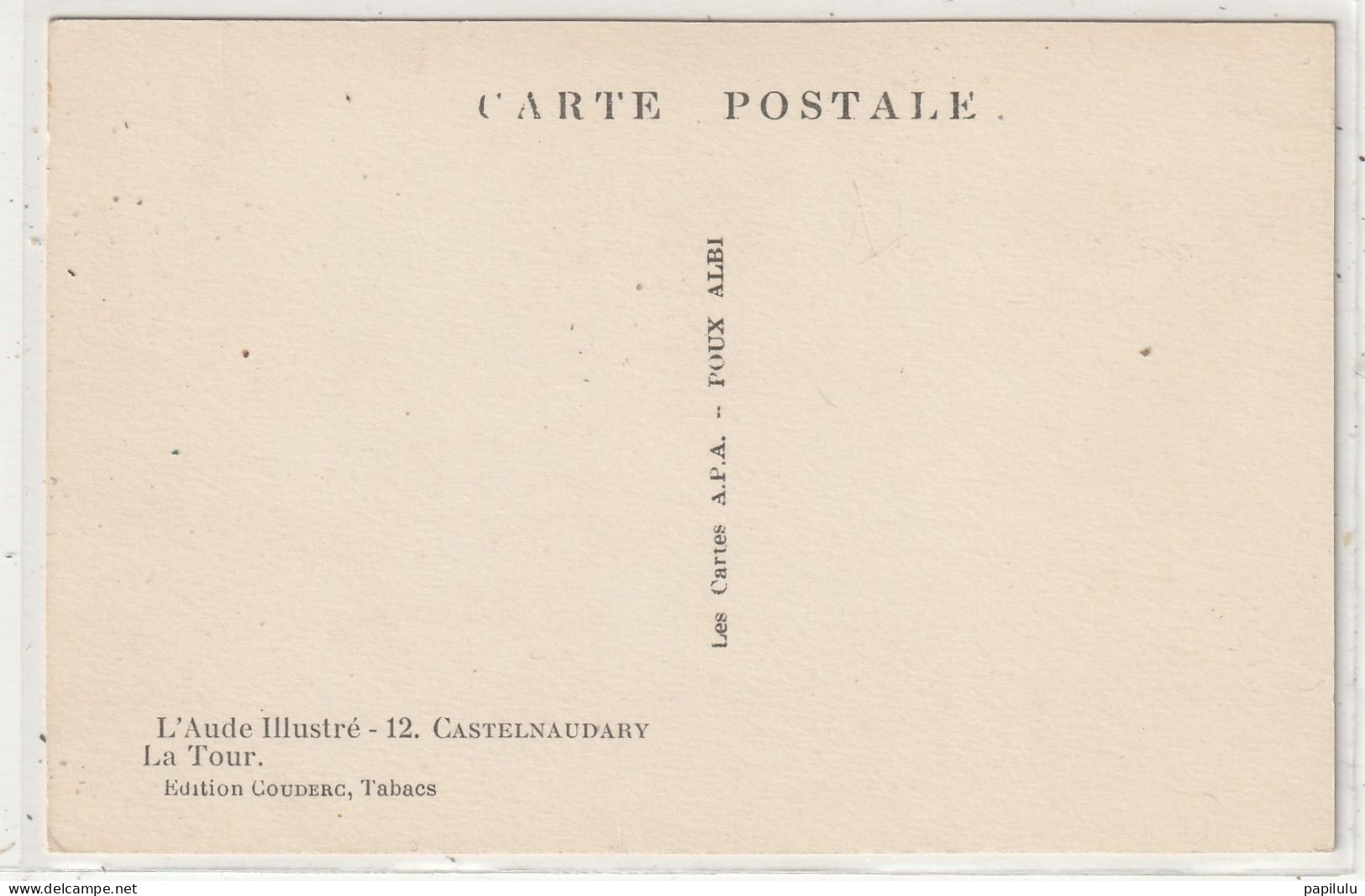 17 DEPT 11 : édit. Couderc Tabacs N° 12 : Castelnaudary La Tour - Castelnaudary