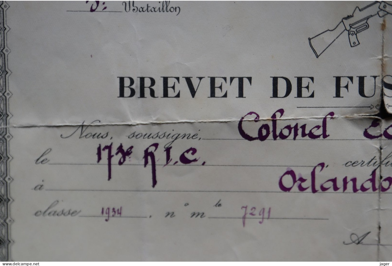 CORSE 173 RIC  Regiment D'infanterie Corse  Brevet De Fusilier D'élite 1935 - Documents