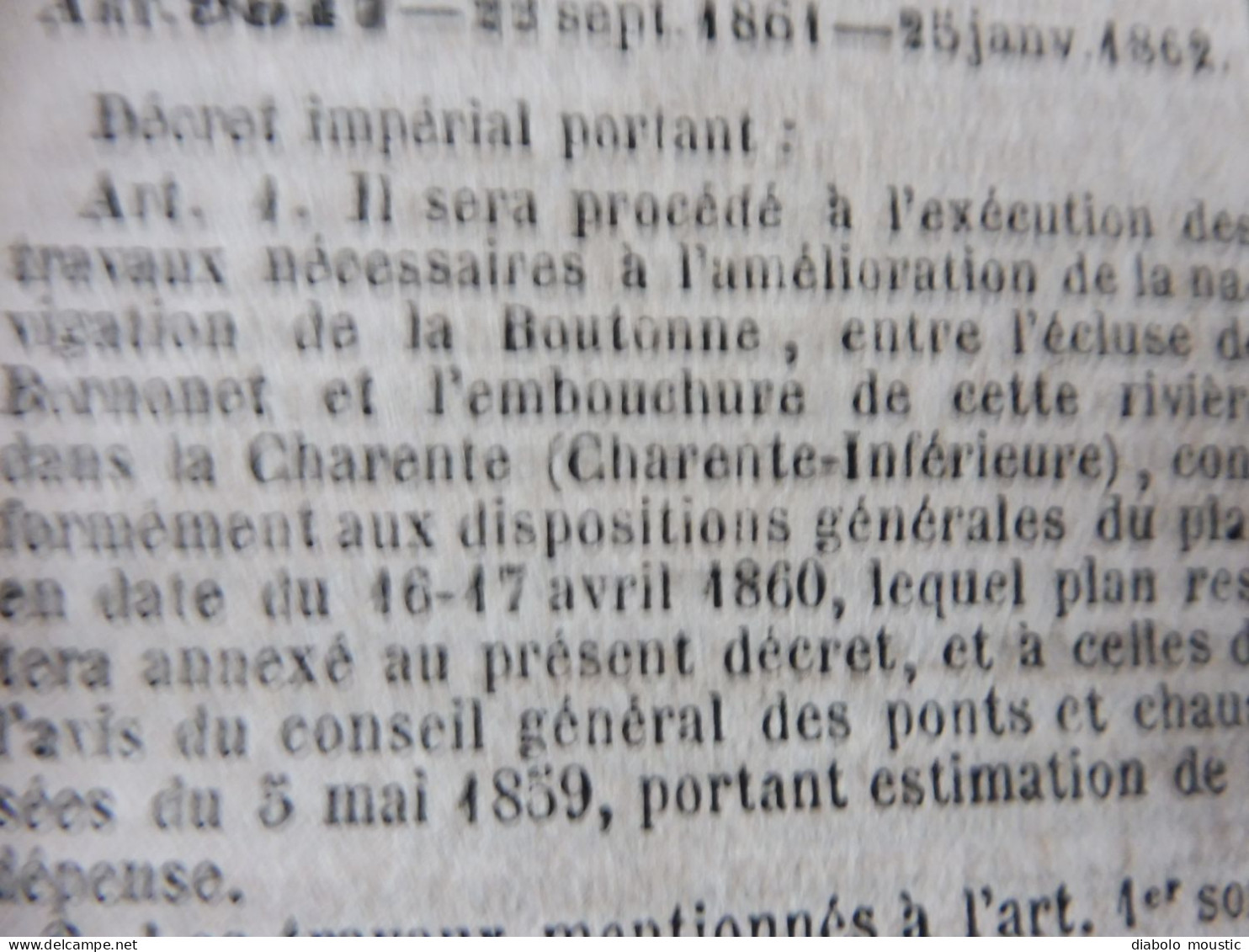 1862  RECUEIL des LOIS : Tableaux de population des départements de l'Empire  ;Reconstruction Pont MORAND à Nantes; Etc