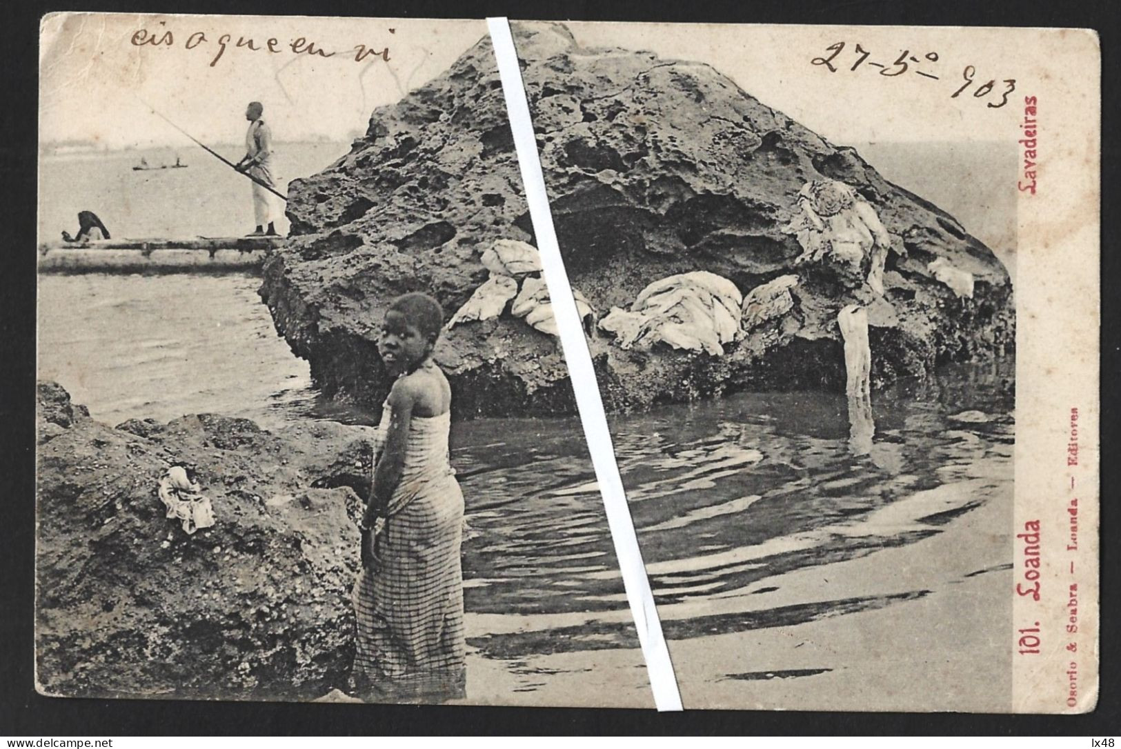 Postal Luanda, Angola Circulado S/selo 1903. Lavadeiras. Canoa Jangada.Postcard Luanda.Laundresses. Raft Canoe. - Briefe U. Dokumente