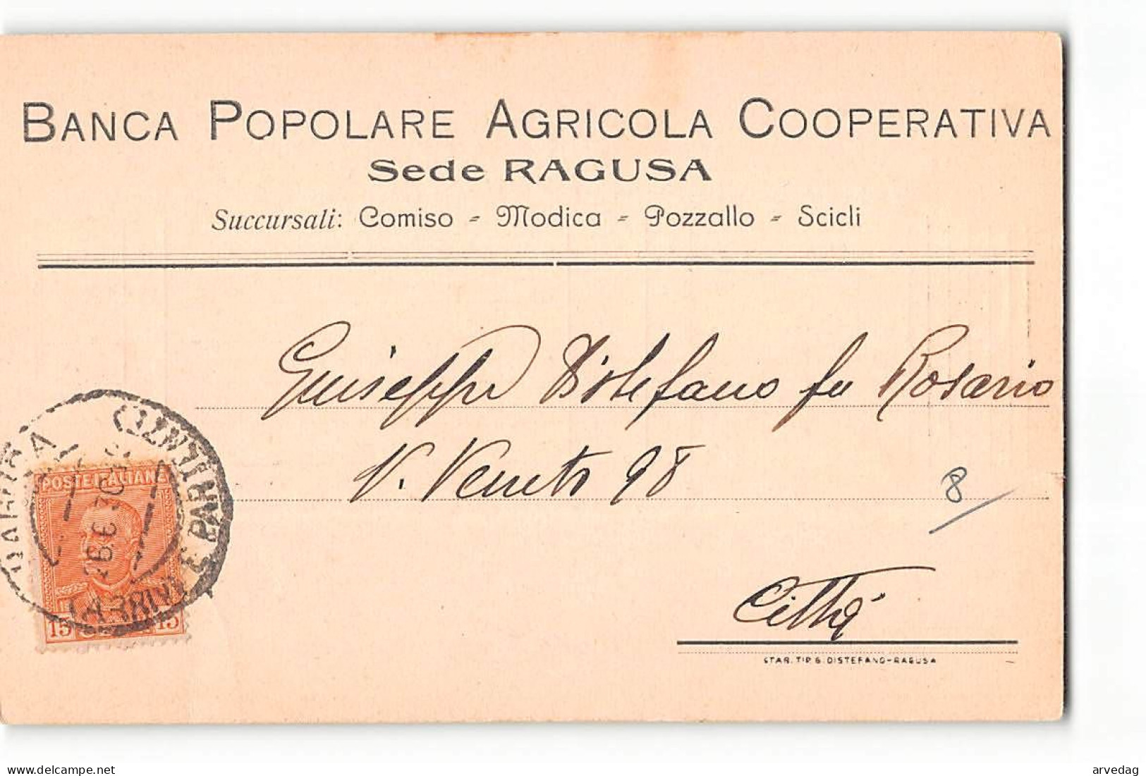 16144 01 RAGUSA BANCA POPOLARE AGRICOLA COOPERATIVA - Storia Postale