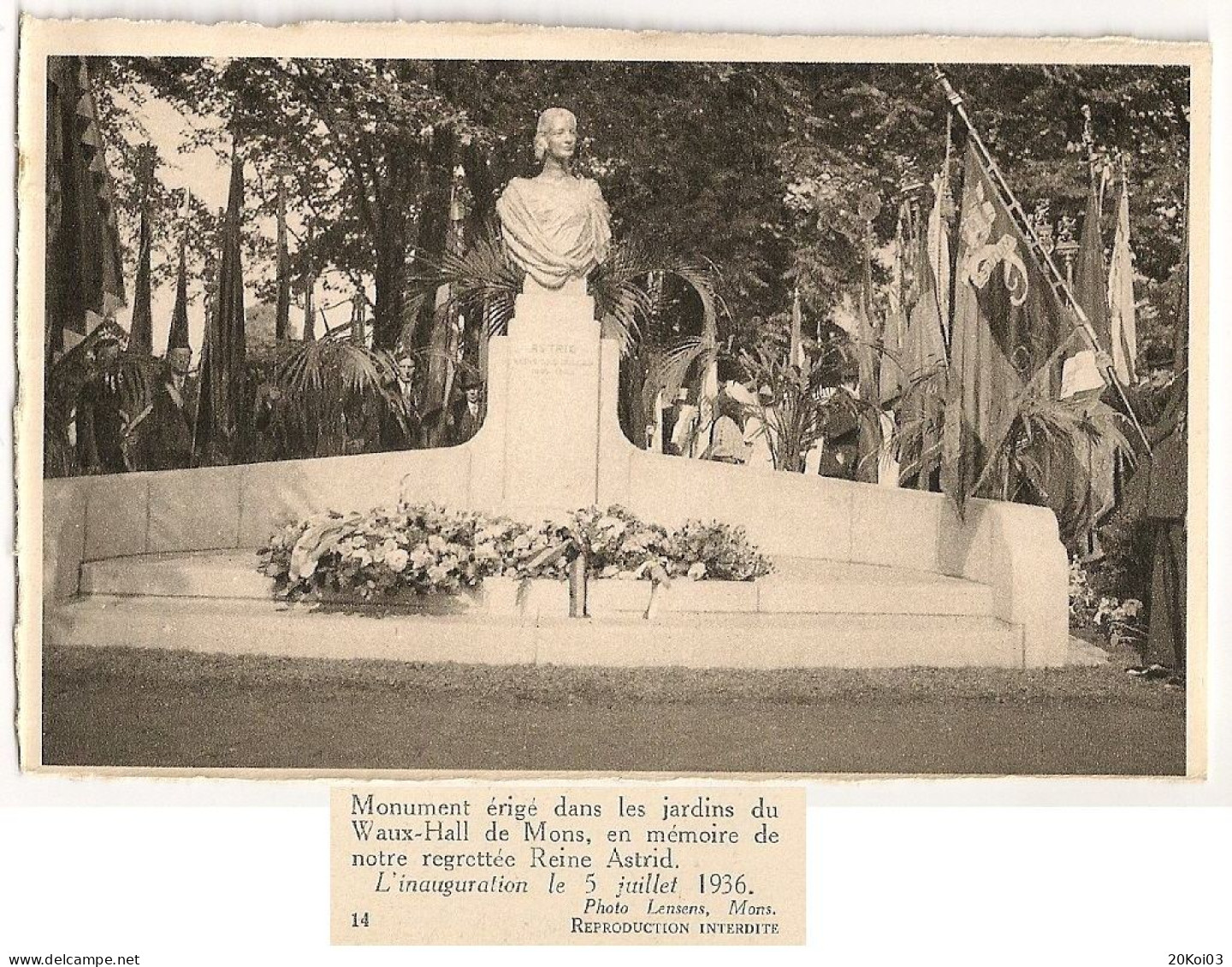 Mons Monument Reine Astrid Le 5 Juillet 1936 érigé Dans Les Jardins Du Waux-Hall - Mons