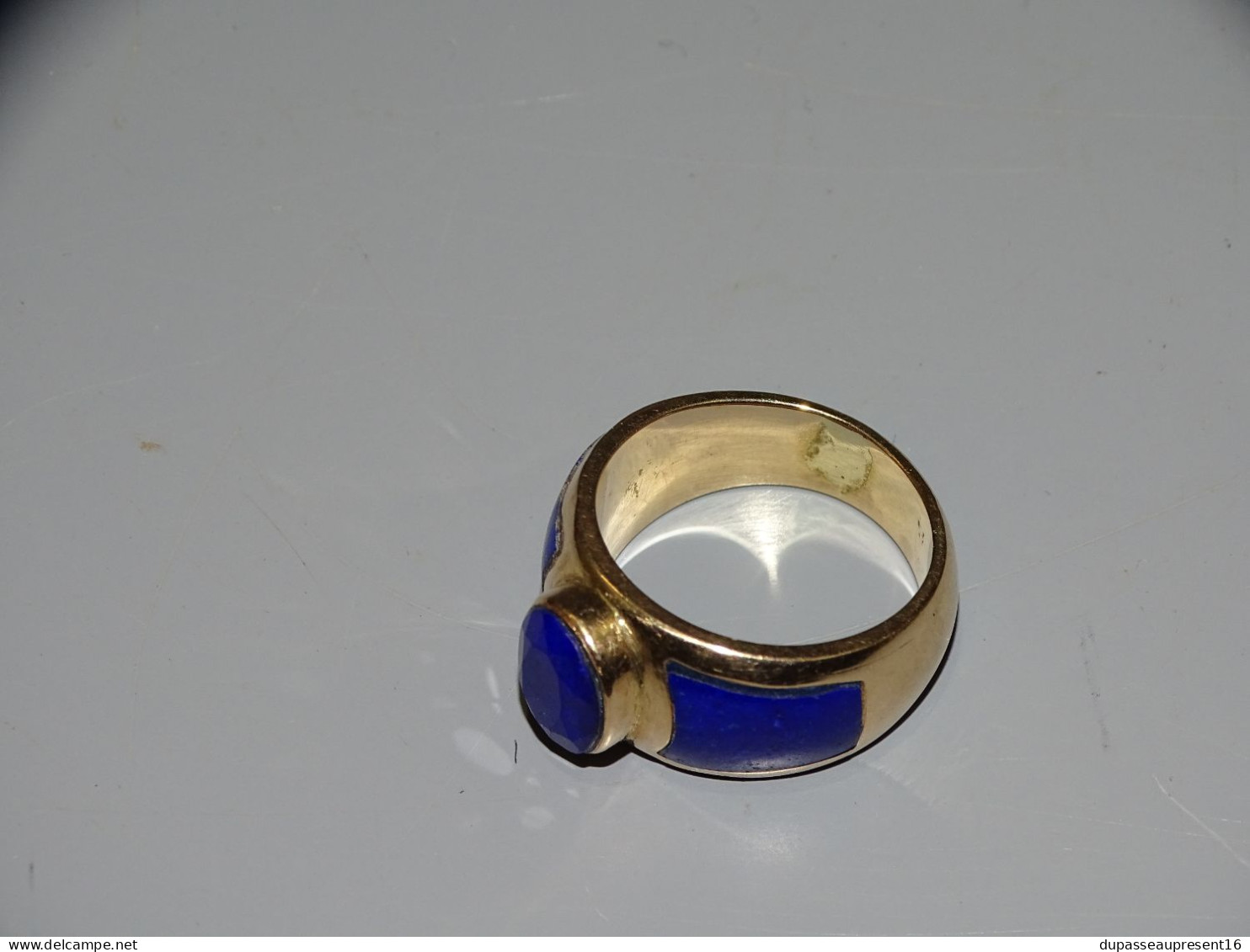 -BELLE ANCIENNE BAGUE CHEVALIERE OR 18 CARATS 750°°° ET LAPIS LAZULI 8,26g E - Rings