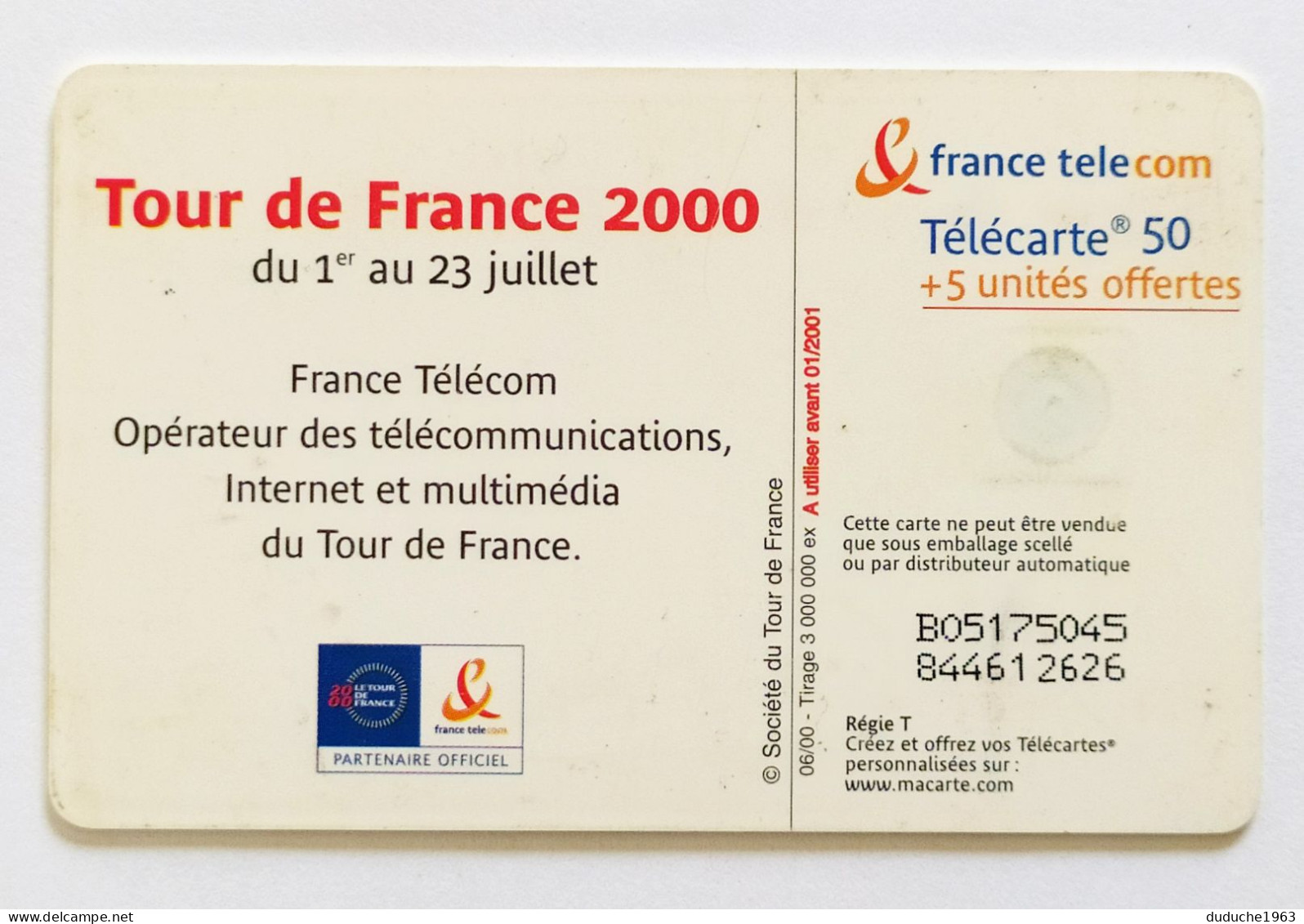 Télécarte France - Cyclisme Tour De France 2000 - Ohne Zuordnung