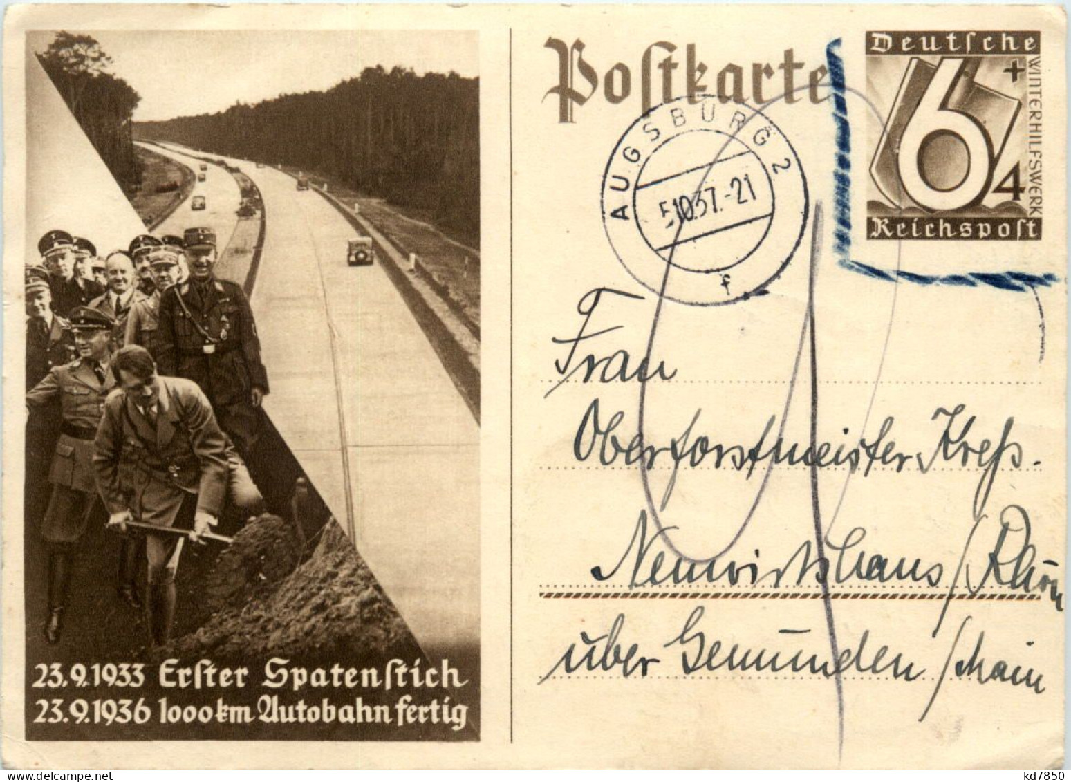 Autobahn - Erster Spatenstich - Adolf Hitler - Ganzsache - Weltkrieg 1939-45