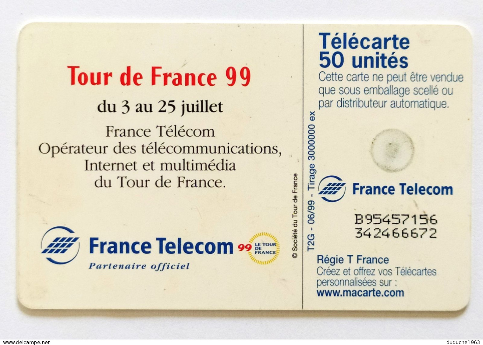 Télécarte France - Cyclisme Tour De France 1999 - Ohne Zuordnung