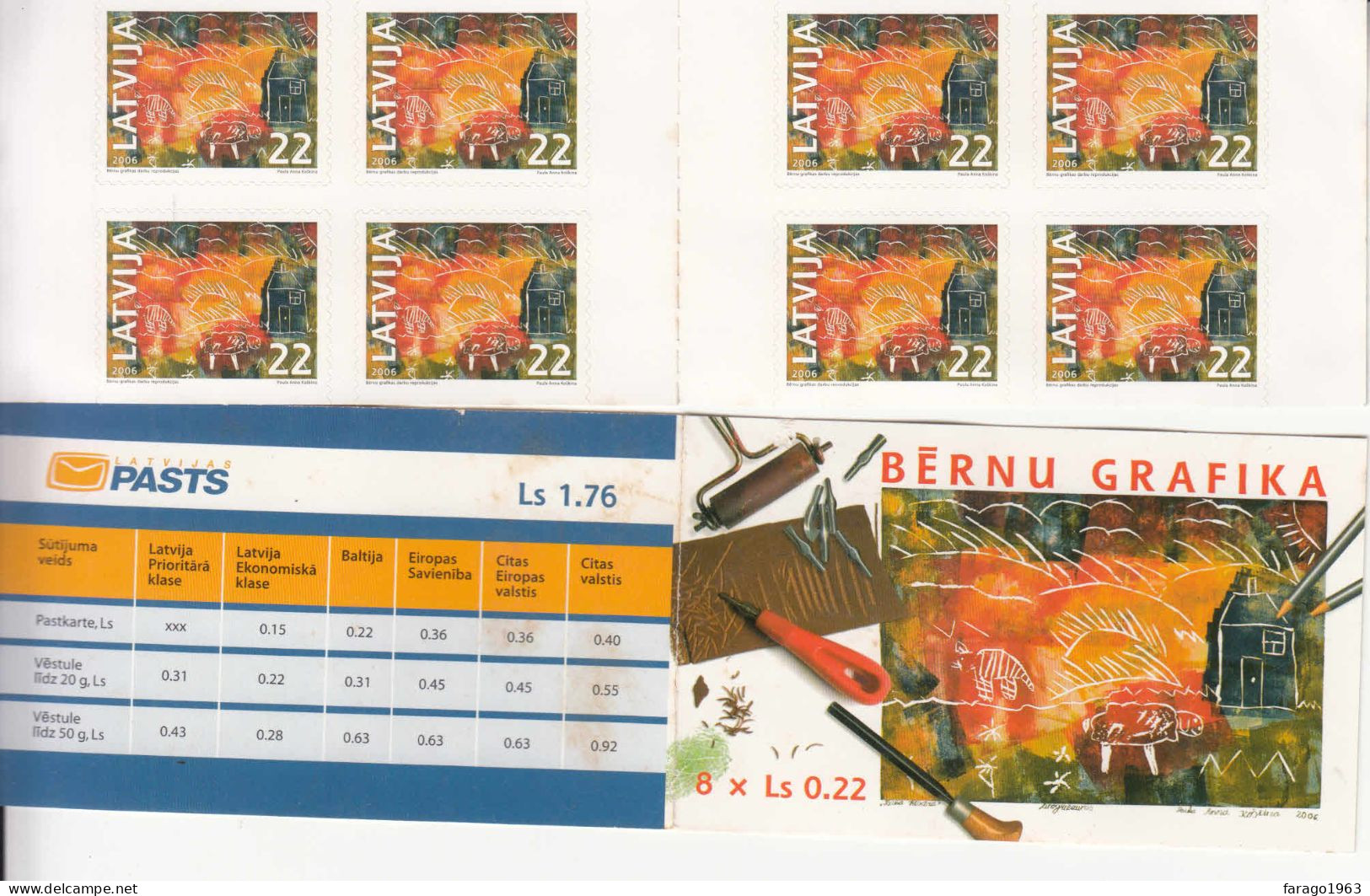 2006 Latvia BERNU Grafika Art Complete Booklet Of 8 MNH - Letland